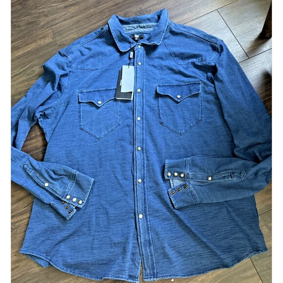 Frye Other - Frye Men's Western Denim Cotton Long Sleeves Button Down Shirt Indigo Blue XL